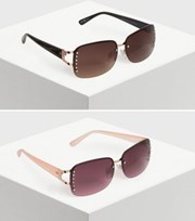 New Look 2 Pack Gold Diamante Rimless Rectangle Sunglasses